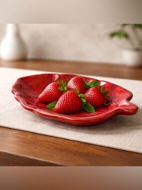 Laurie Gates Ceramic Red Leaf Trinket Dish